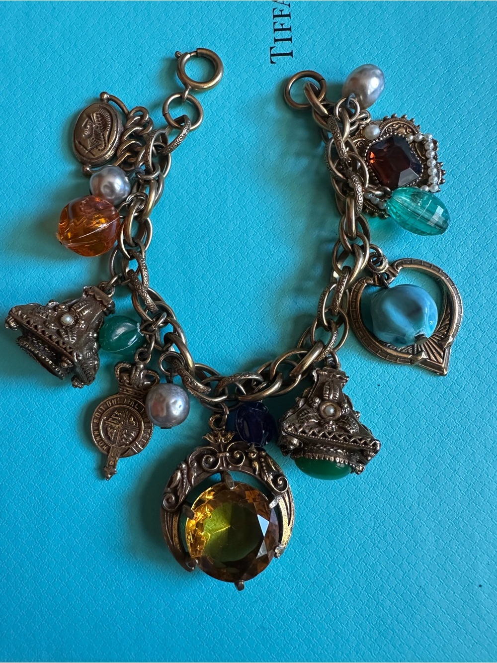 Vintage Victorian Revival Ornate Fob Charm Bracelet